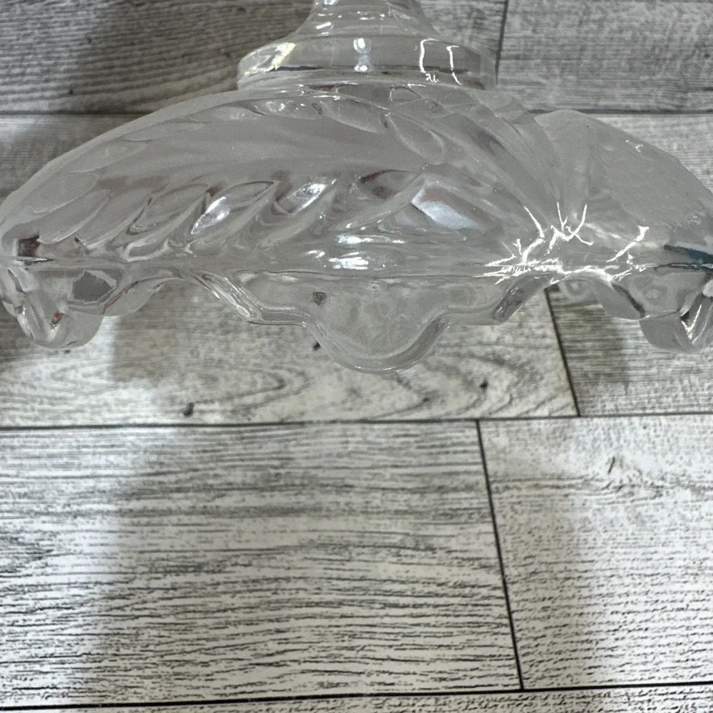 Frosted & Clear Glass Etched‎ Scalloped Candy Dish Sugar Bowl Vintage
